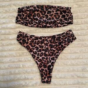 Cheetah or Leopard Print SHEIN Tube Bikini Top and High Waisted Bottoms